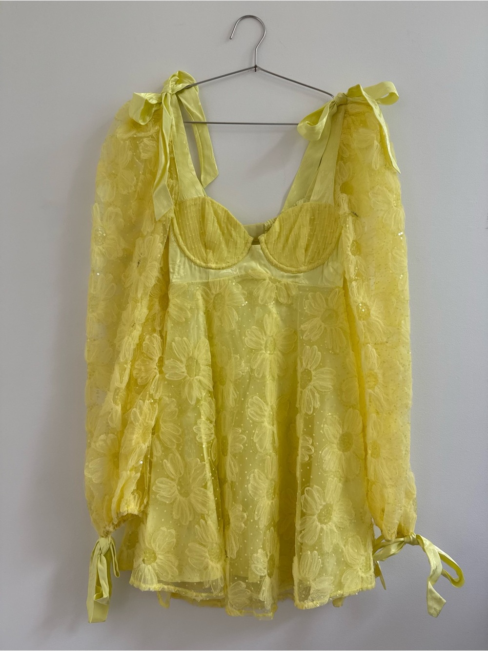 For Love & Lemons Yellow Floral Lace Mini Dress